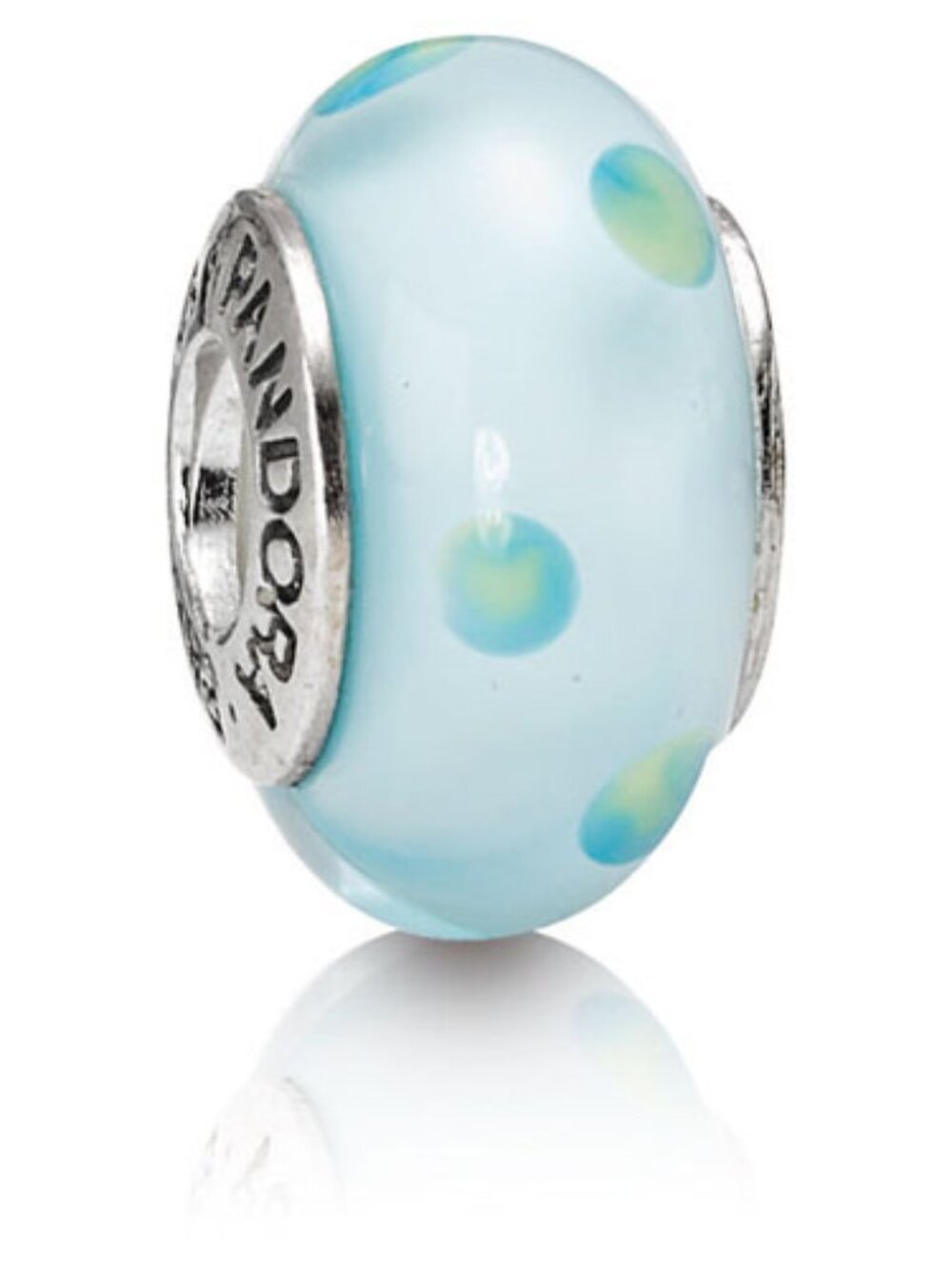 PANDORA Teal Polka Dots Charm Authentic Murano Glass Sterling Silver
